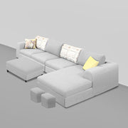 Badger RHS 8 Seater L Shape Sofa Set with Center Table for Living Room (Grey Fabric) Premium Fabric Sofa