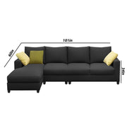Rihan 6 Seater L Shape Sofa Set Living Room (Black Fabric) Left Side Sofa