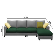 Rihan 6 Seater L Shape Sofa Set Living Room (Green Grey Fabric) Right Side Sofa