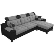 Miyami RHS 4 Seater L Shape Set for Living Room (Grey & Black Fabric)