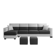Aden LHS 6 Seater L Shape Sofa Set with 2 Puffy for Living Room (Black Grey Colour Fabric) Premium Fabric Sofa Set for Living Room