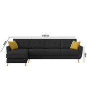 Lizel LHS 6 Seater L Shape Sofa Set with Center Table for Living Room (Black Fabric) Premium Velvet Fabric Sofa