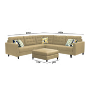 Adonway 6 Seater L Shape Sofa Set with Center Table for Living Room (Cream) Premium Fabric Sofa