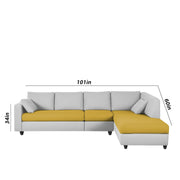 Dorian RHS 6 Seater L Shape Sofa Set for Living Room (Yellow Grey Fabric) Premium Fabric Sofa