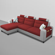 Lanorome LHS 4 Seater L Shape Sofa Set for Living Room- (Maroon Grey) Premium Fabric Sofa