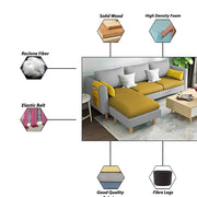 Asser LHS 4 Seater L Shape Sofa Set for Living Room (Yellow Grey) Premium Fabric Sofa