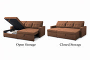 Casaliving Treshta 4 Seater LHS L - Shape Pull-Out Sofa Cum Bed with Storage Sofa for Living Room (Brown Fabric Color) Premium Fabric Sofa Set for Living Room Sofa Cum Bed