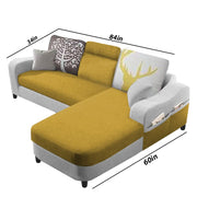 Amanda RHS 4 Seater L Shape,Sofa Set for Living Room (Yellow Grey Fabric)