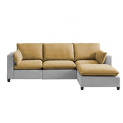 Amberlin 4 Seater Interchangeable L Shape Sofa with Ottoman for Living Room (Beige Grey)