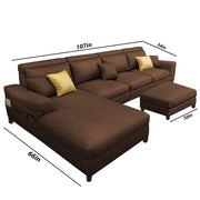 Blakey 6 Seater L Shape Sofa with Ottoman for Living Room (Brown Sued Fabric) Left Side