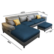 Blakey 6 Seater L Shape Sofa with Ottoman for Living Room (Blue Grey Fabric) Left Side