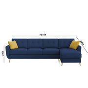 Lizel RHS 6 Seater L Shape Sofa Set for Living Room (Blue Fabric) Premium Velvet Fabric Sofa