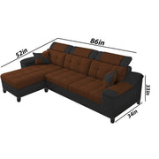 Miyami LHS 4 Seater L Shape Set for Living Room (Brown & Black Fabric)