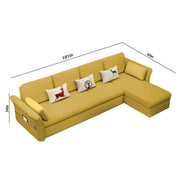 Ventos RHS 6 Seater L Shape Sofa Set for Living Room (Yellow Colour) Premium Velvet Fabric