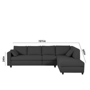 Dorian RHS 6 Seater L Shape Sofa Set for Living Room (Black Fabric) Premium Fabric Sofa