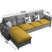 Andon 6 Seater L Shape Sofa Set for Living Room (Yellow Grey Fabric) Left Side Sofa
