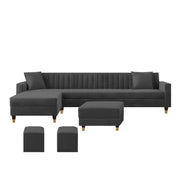 Garcia RHS 8 Seater L Shape Sofa Set with Ottoman & 2 Puffy for Living Room (Dark Grey) Premium Fabric Sofa Set