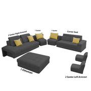 Casaling Urban Modern U-Shaped Sectional Sofa Set with Storage | 9 Seater Sofa Couch with Ottoman | Wooden Frame | Premium Colour Fabric | for Living Room & Guest Hall in (Black Colour)