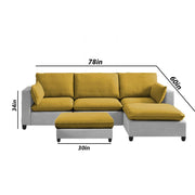 Amberlin 4 Seater Interchangeable L Shape Sofa with Ottoman for Living Room (Yellow Grey)