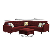 Adonway 6 Seater L Shape Sofa Set with Center Table for Living Room (Maroon) Premium Fabric Sofa