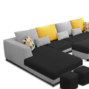 Minta LHS 8 Seater L Shape Sofa Set with Ottoman & 2 Puffy for Living Room (Green Fabric)