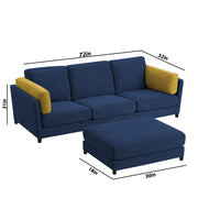 Nairo 4 Seater Interchangeable L Shape Sofa with Ottoman for Living Room (Blue Fabric)