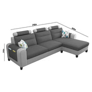 Lanorome RHS 4 Seater L Shape Sofa Set for Living Room- (Dark Grey) Premium Fabric Sofa