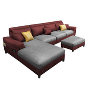 Blakey 6 Seater L Shape Sofa with Ottoman for Living Room (Maroon Grey Fabric) Left Side