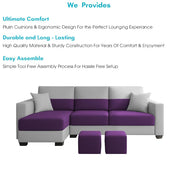 Aden LHS 4 Seater L Shape Sofa Set with 2 Puffy for Living Room (Purple Grey Colour Fabric) Premium Fabric Sofa Set for Living Room