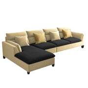Delton LHS 6 Seater L Shape Sofa Set for Living Room (Cream Black) Premium Fabric
