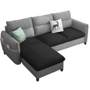 Andon 4 Seater L Shape Sofa Set for Living Room (Black Grey Fabric) Left Side Sofa
