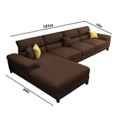 Anver 5 Seater L Shape Sofa Set for Living Room (Brown) Left Side