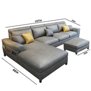 Blakey 6 Seater L Shape Sofa with Ottoman for Living Room (Grey Sued Fabric) Left Side