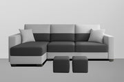 Aden LHS 4 Seater L Shape Sofa Set with 2 Puffy for Living Room (Black Grey Colour Fabric) Premium Fabric Sofa Set for Living Room