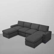 Rone 6 Seater L-Shaped & U-Shaped Sofas Set for Living Room – (Black Colour Fabric) Premium Comfort Sofa