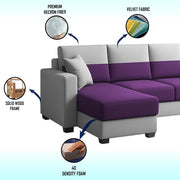 Aden LHS 6 Seater L Shape Sofa Set with 2 Puffy for Living Room (Purple Grey Colour Fabric) Premium Fabric Sofa Set for Living Room