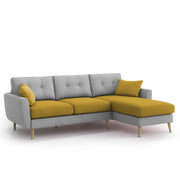 Lizel RHS 4 Seater L Shape Sofa Set for Living Room (Yellow Grey Fabric) Premium Velvet Fabric Sofa