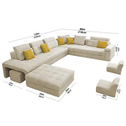 Casaling Urban Modern U-Shaped Sectional Sofa Set with Storage | 9 Seater Sofa Couch with Ottoman | Wooden Frame | Premium Colour Fabric | for Living Room & Guest Hall in (Black Colour)