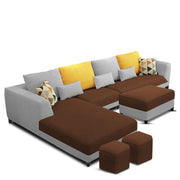 Minta LHS 8 Seater L Shape Sofa Set with Ottoman & 2 Puffy for Living Room (Green Fabric)