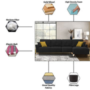 Antonio LHS 6 Seater L Shape Sofa Set for Living Room (Black Premium Fabric)