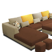 Minta LHS 8 Seater L Shape Sofa Set with Ottoman & 2 Puffy for Living Room (Green Fabric)