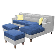 Casaliving Mallan RHS 8 Seater L Shape Sofa Set with Ottoman for Living Room (Blue Grey Fabric)