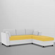 Blustin RHS 4 Seater L Shape Sofa Set for Living Room (Yellow Grey Fabric) Premium Fabric Sofa