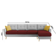 Lizel RHS 6 Seater L Shape Sofa Set with Center Table for Living Room (Maroon Grey Fabric) Premium Velvet Fabric Sofa