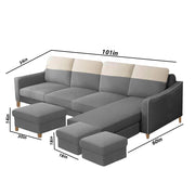 Alyona RHS 8 Seater L Shape Sofa Set for Living Room with Puffy (Grey Fabric)