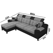 Miyami LHS 4 Seater L Shape Set for Living Room (Grey & Black Fabric)
