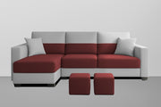 Aden LHS 4 Seater L Shape Sofa Set with 2 Puffy for Living Room (Maroon Grey Colour Fabric) Premium Fabric Sofa Set for Living Room