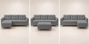 Casaliving Flexora Modern Velvet Fabric Upholstered 3 Seater Sofa Set with Ottoman for Living Room, Premium Velvet Fabric Sofa (Black Colour)