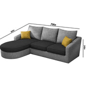 Shrank Round Lounger L Shape 4 Seater Sofa Set for Living Room (Black Grey) Fabric Sofa | LHS