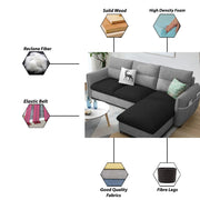 Andon 4 Seater L Shape Sofa Set for Living Room (Black Grey Fabric) Right Side Sofa